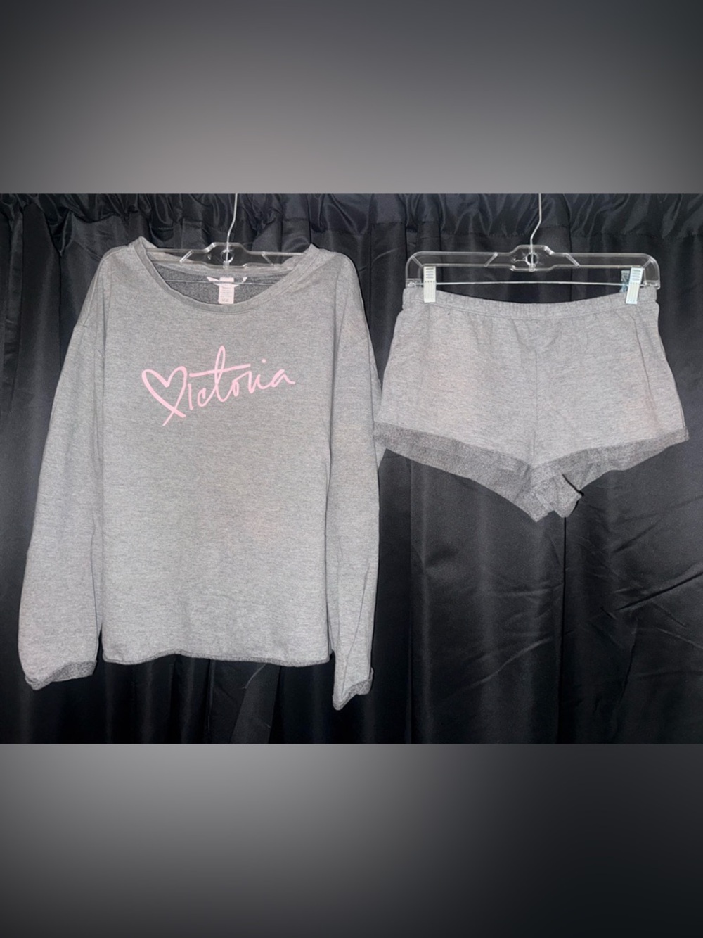 Victoria's Secret Gray Lounge Top & Shorts with Pink Script
